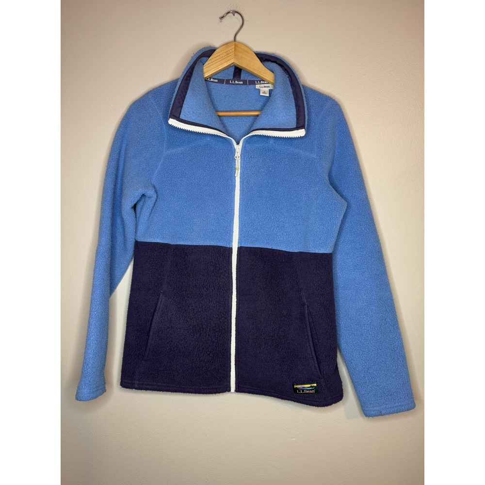 LL Bean Womens Full Zip Fleece Jacket Blue Colorblock‎ Recycled 518858 Small